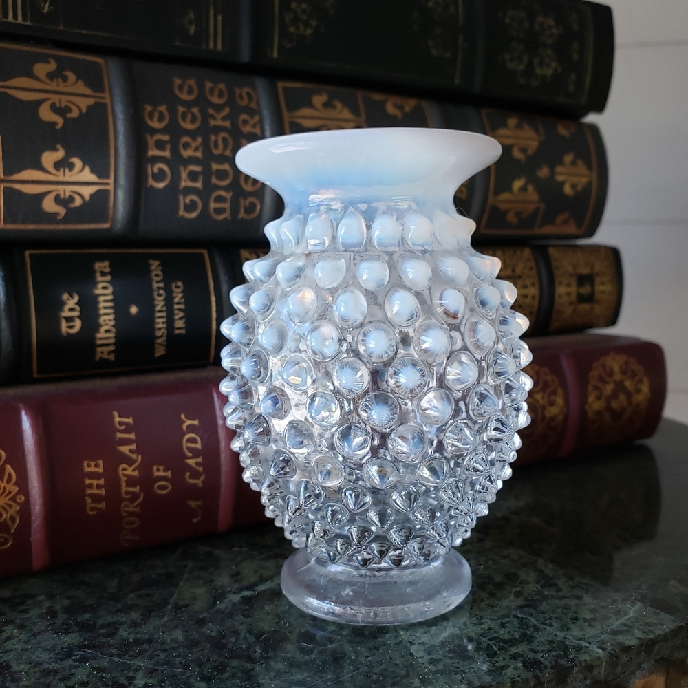 Hobnail Vase, vintage, Moonstone Glass
